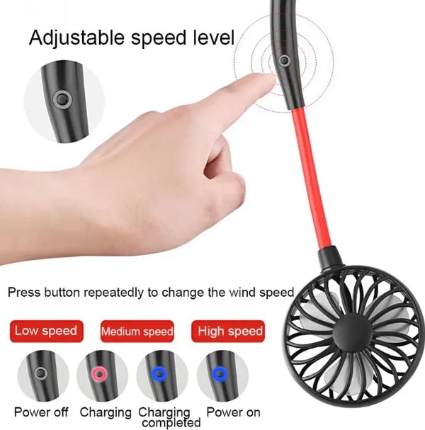 Neck Fan Adjustment Fan Hands-free Hanging Rechargeable Mini Sports Fans 3 Gears Wearable Sport Fan