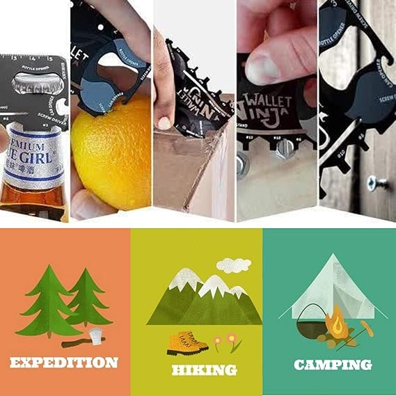 Ninja Wallet 18 In 1 Multifunction Survival Tool Outdoor Screwdriver, Bottle Opener, Cell Phone Stand Stainless Steel (random Color)